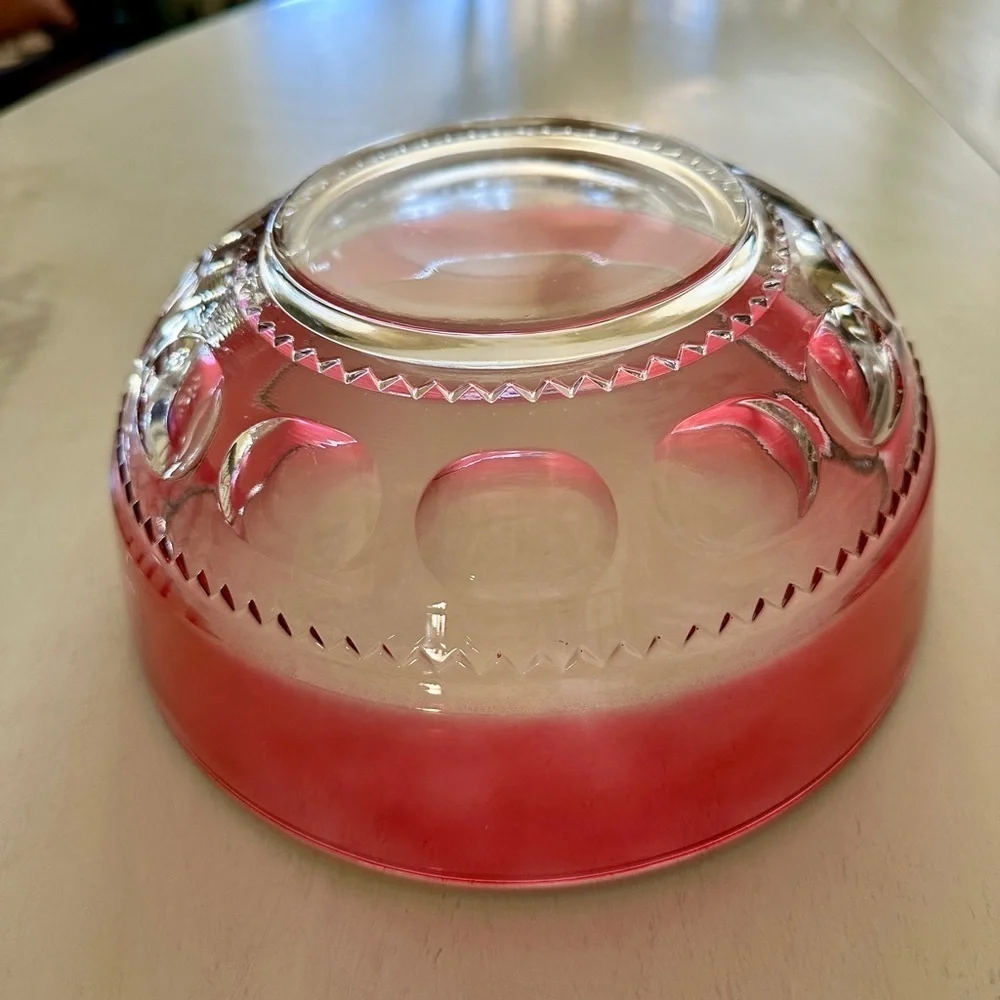 KINGS CROWN, RUBY RED FLASHING, THUMBPRINT, GLASS BOWL, FROM MID-20TH CENTURY.